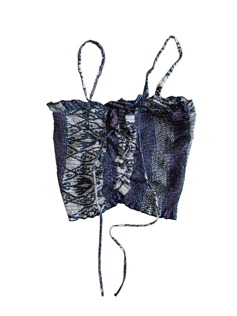 Threadstory Smocked Lace-Up Spaghetti Strap Crop Top